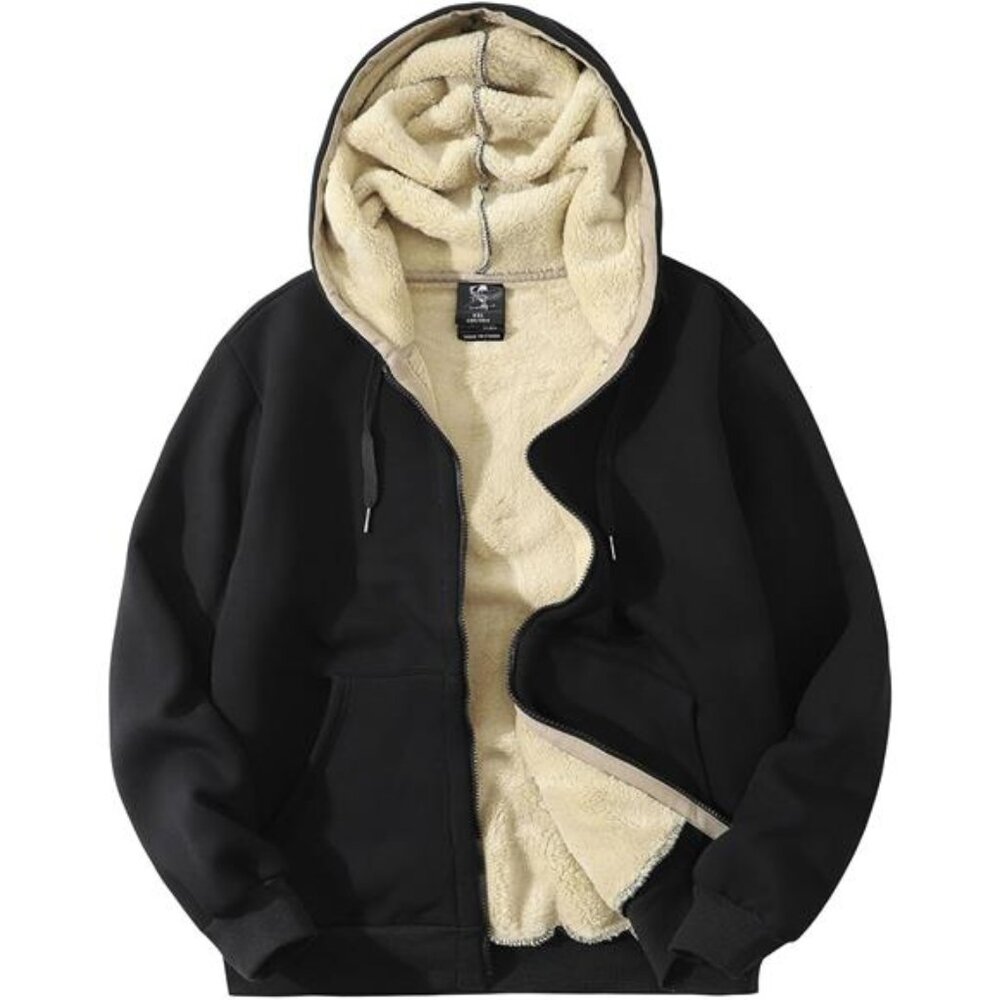 Men's Sherpa Hoodie Jacket Fleece Lined Zip Up Warm Hoodies Sweatshirt Winter